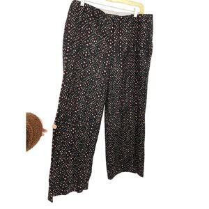 Peruvian Connection Wide Legged Black Floral Print Pants Size 12 100% Viscose